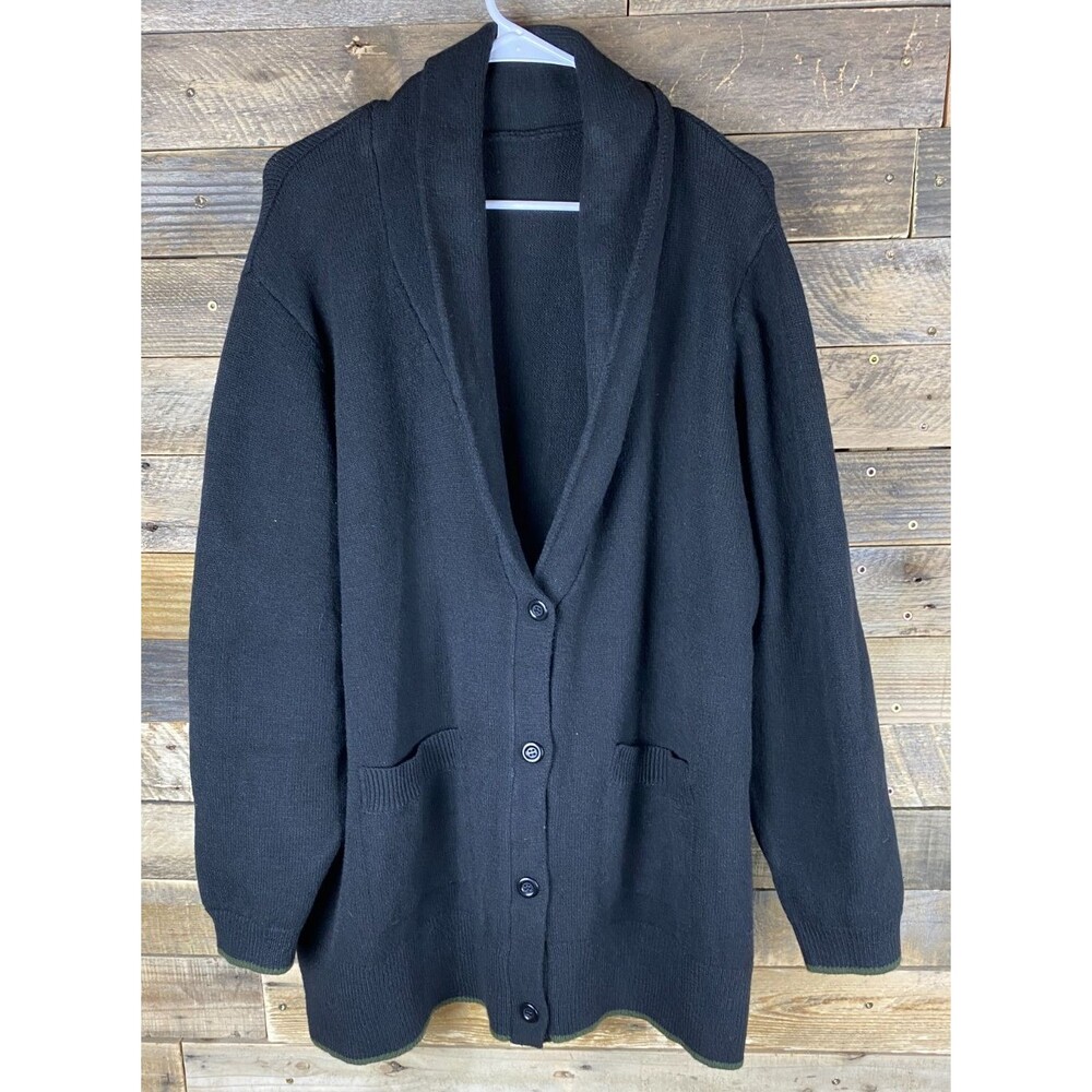 Women's Plus Sz 22/24 Black With Green Trim Button Down Cardigan Sweater